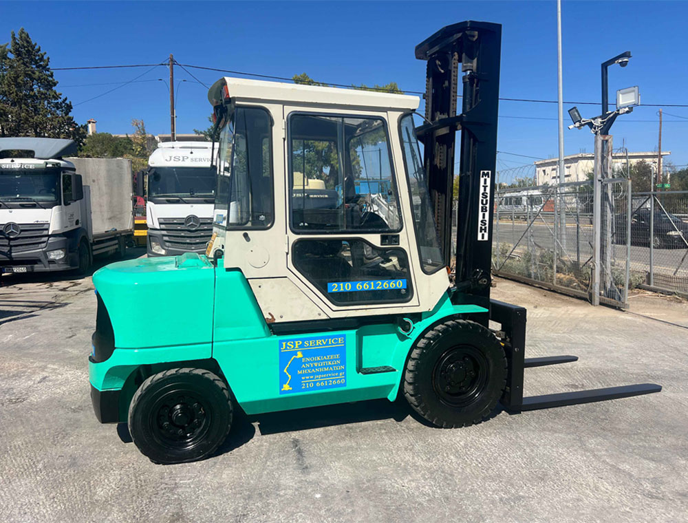 MITSUBISHI FD45K MITSUBISHI FD45K . <p style="text-align: justify;">Ύψος εργασίας: 4,5 μέτρα | Ανυψωτική ικανότητα: 5000 κιλά | Κίνηση: Diesel</p> <p style="text-align: justify;">Το μηχάνημα ενοικιάζεται με ημερήσια χρέωση.</p>
